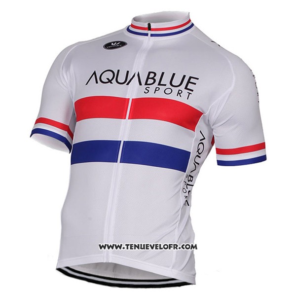 2017 Maillot Ciclismo Aqua Bleue Sport Champion British Blanc Manches Courtes et Cuissard